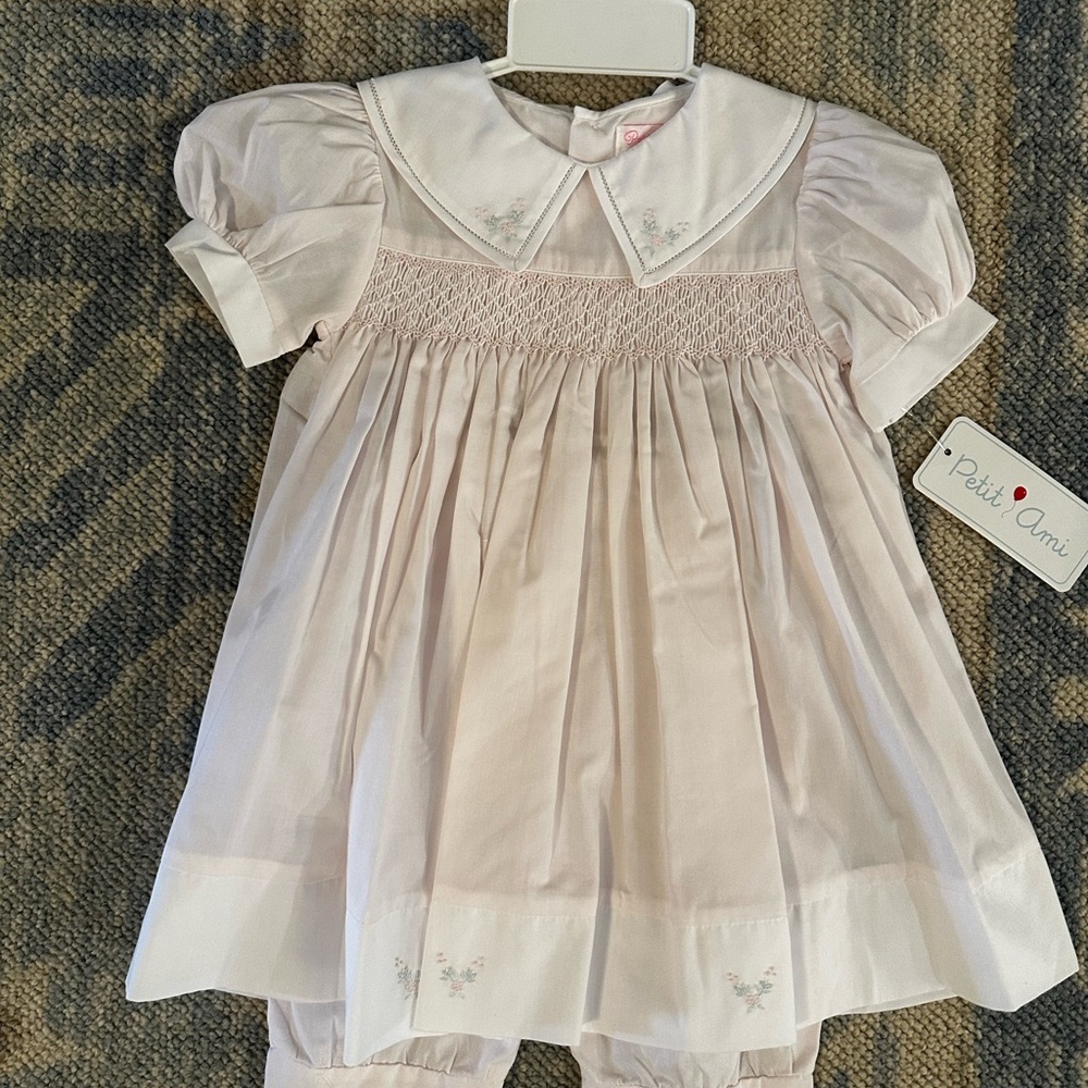 Petit Ami Light Pink Baby Dress with Embroidery